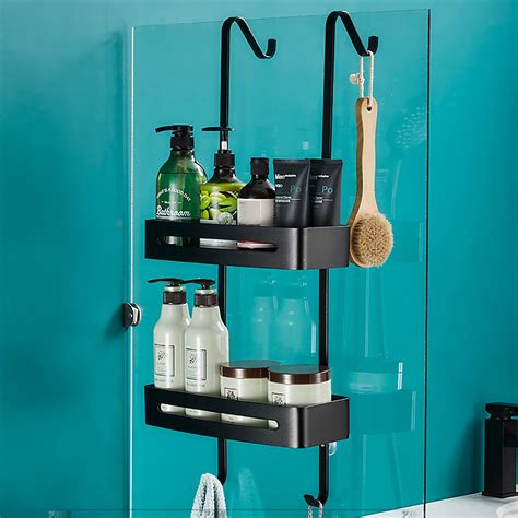 Black Hanging Bath Shelves Bathroom Shelf Organizer Nail-free Shampoo – Reliable Store