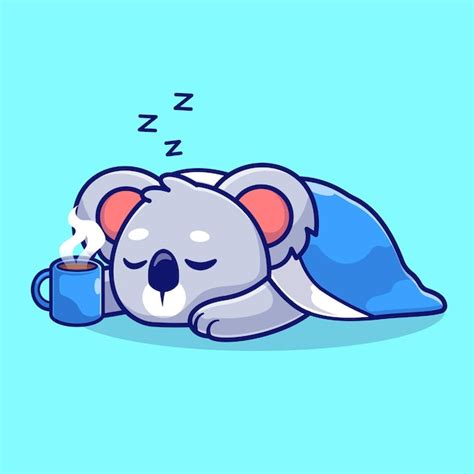 Free Vector | Cute koala sleeping with coffee and blanket cartoon ...