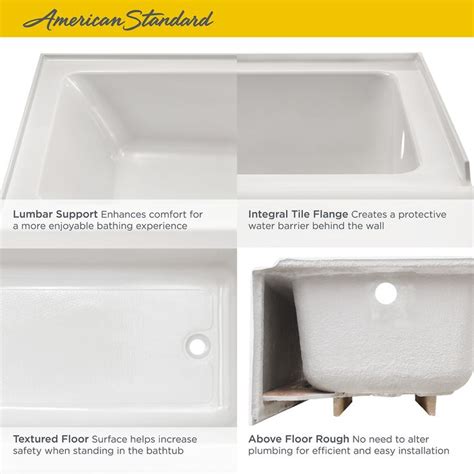 American Standard 2973202.020 White Studio 60" Soaking Bathtub for Three Wall Alcove ...