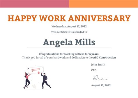 Work Anniversary Certificate Template - PDF Templates | Jotform