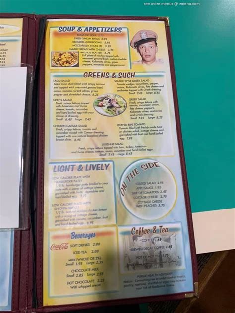 Menu at Mayberry Cafe, Elkhart