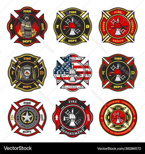 Fire department badges firefighter team emblems Vector Image