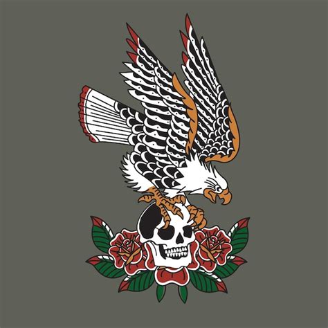 Tatuaje de águila con calavera old school | Vector Premium