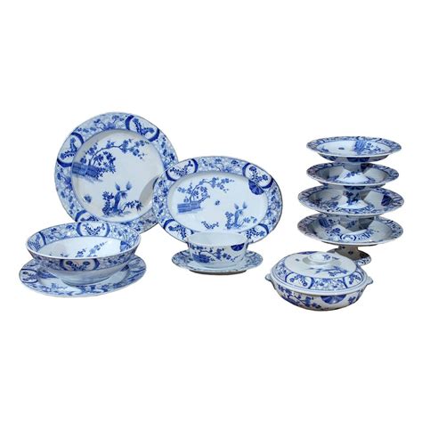 French Porcelain Blue and White Dinnerware For Sale at 1stdibs