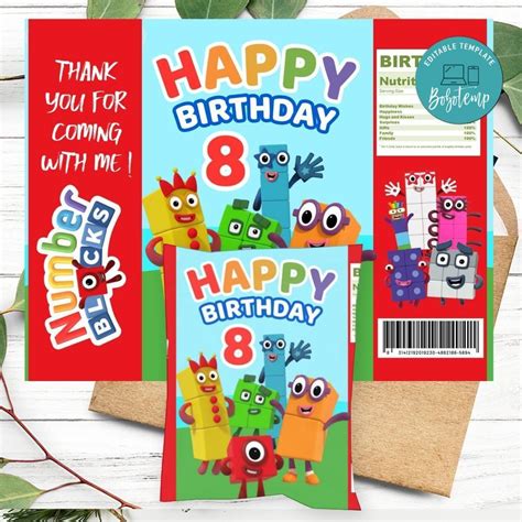 Customizable Numberblocks Happy Birthday Chip Bag Digital File Template ...