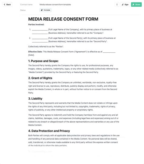 Media release consent form template - free to use