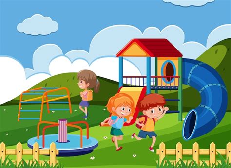 Niños jugando en el parque | Vector Premium