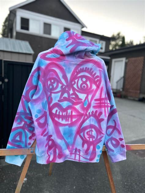 Tayvion Johnson Art Hoodie with Pink and Blue Spray Paint