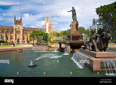 Archibald Fountain and St Mary's Cathedral Hyde Park Sydney New South ...