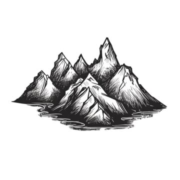 Solid Color Style Peak Line Drawing, The Mountains, Mountain Peak, Solid Color PNG Transparent ...