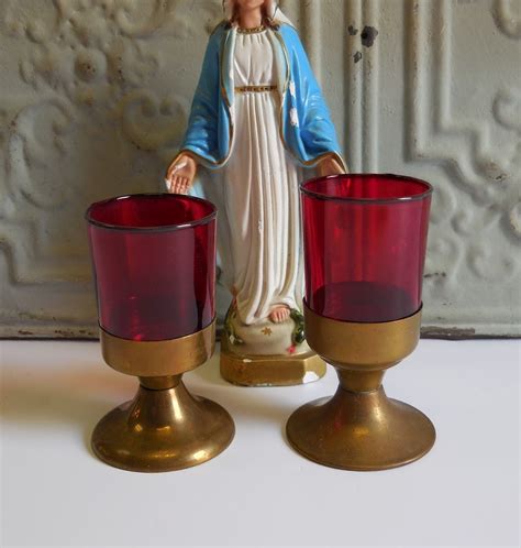 Two vintage Church candle Holders Prayer Intention Shrine
