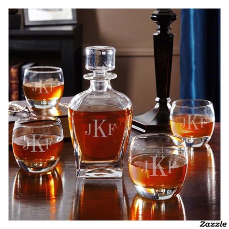 Draper Monogrammed Whiskey Decanter Set | Zazzle.com | Whiskey decanter set, Decanter set ...