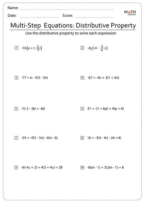 Multi Step Equations Worksheets - Math Monks