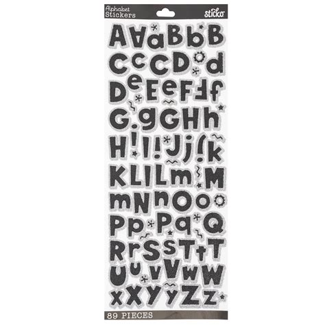 Sticko Solid Large Black Glitter Alphabet Plastic Stickers, 93 Piece ...