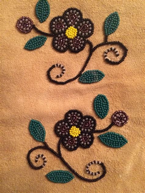 Cree beaded floral design on moose hide ~~made by Monique B. Jolly ...