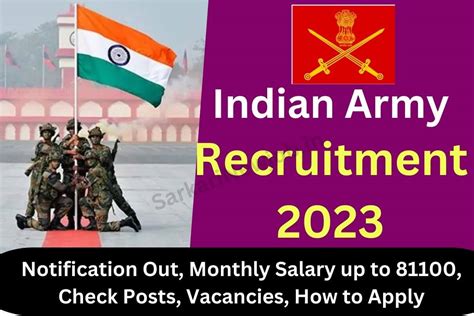 Indian Army Recruitment 2023 : Notification Out, Monthly Salary up to 81100, Check Posts ...