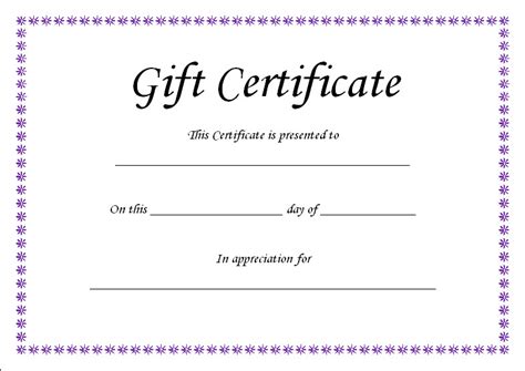 Blank Gift Certificates Printable