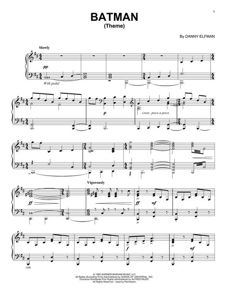 Batman Theme by Danny Elfman Sheet Music for Piano Solo at Sheet Music ...