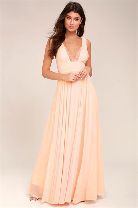 Lovely Peach Dress - Maxi Dress - Lace Dress - Lulus