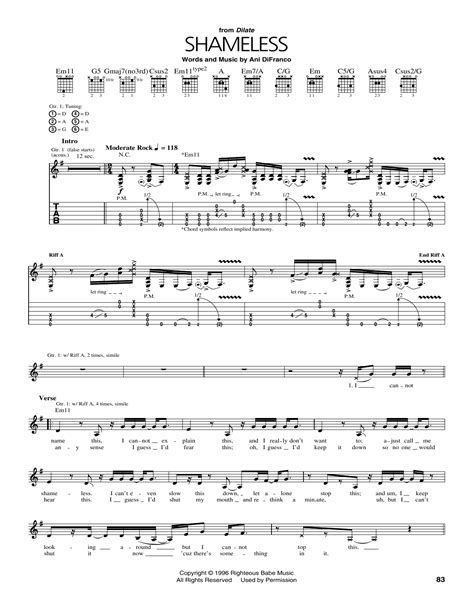 Shameless by Ani DiFranco - Guitar Tab - Guitar Instructor