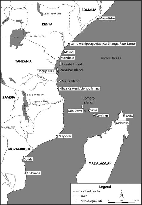 Map of archaeological sites on the eastern Africa coast. | Download ...