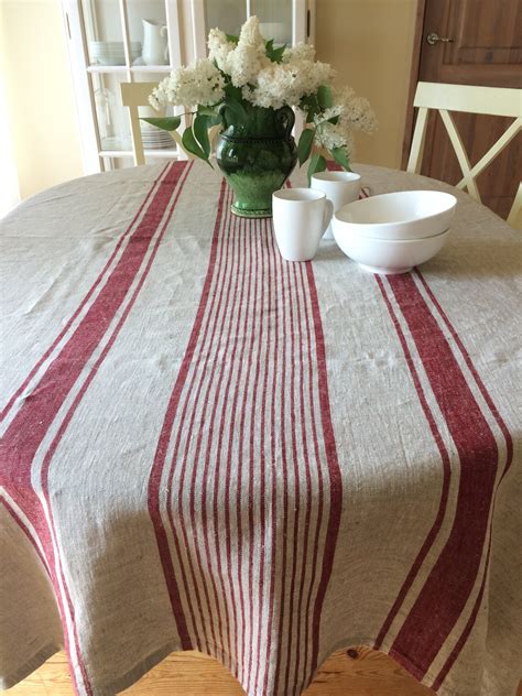 Striped Linen Tablecloth in Various Colors and Many Sizes (Also Custom)