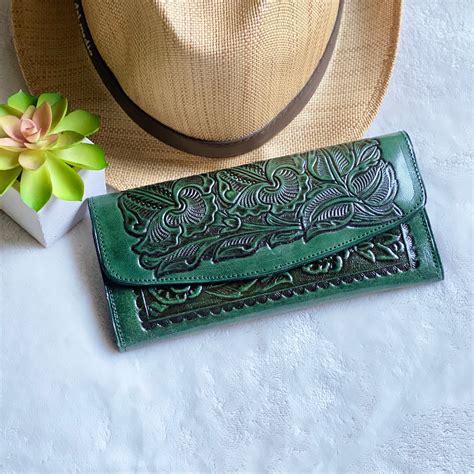 Bohemian woman wallet - Leather wallet woman - Green leather women's ...