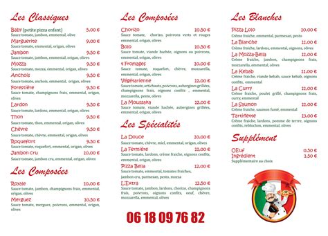 Menu / carte pizzeria Pizza Bella / pizza italienne au Plan de la Tour