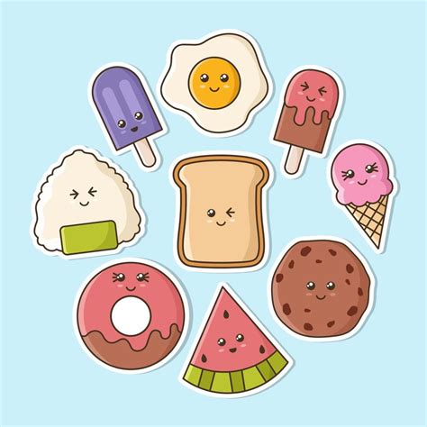 Kawaii Food Cute Character Sticker Collection 11061021 Vector Art at Vecteezy