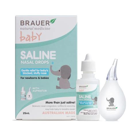 Brauer Baby Saline Nasal Drops with Aspirator 25ml - Vegan Co