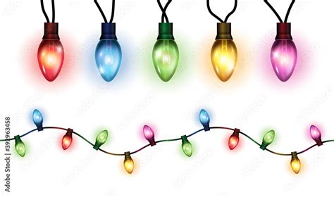 Vector realistic glowing colorful christmas lights in seamless pattern ...