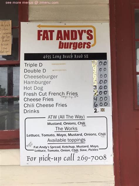 Menu at Fat Andy's Burgers restaurant, Southport