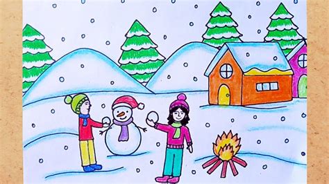 kids playing in snow drawing - YouTube