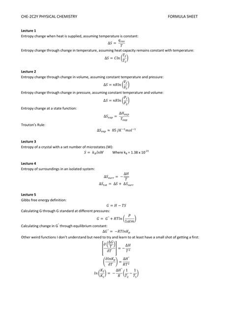 Acs Physical Chemistry Equation Sheet - Tessshebaylo