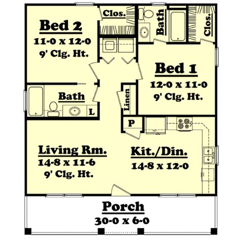 900 Sq Ft House Plans 2 Bedroom 2 Bath Cottage Style House Plan August ...