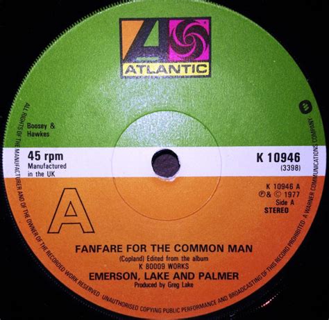 Emerson Lake And Palmer – Fanfare For The Common Man (1977, Vinyl ...