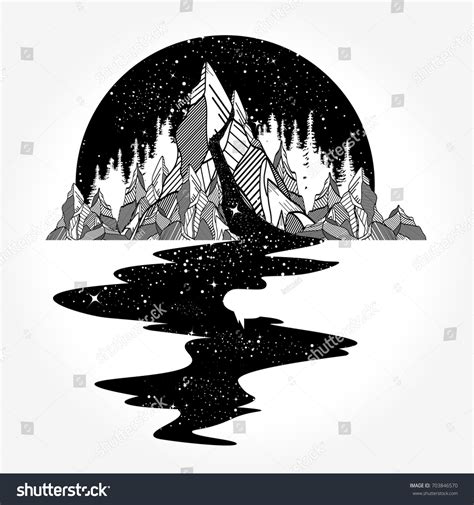 River Stars Flows Mountains Tattoo Art Stock Vector (Royalty Free ...