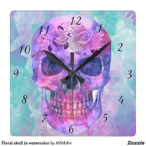 Floral skull in watercolor clock #watercolorskull #skulls #floral_skulls | Clock, Wall clock ...