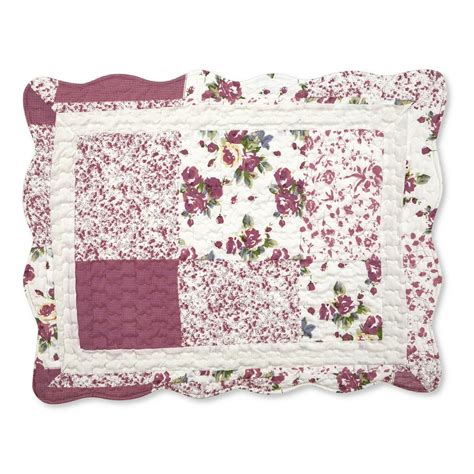 Collections Etc Hadley Floral Patchwork Quilted Pillow Sham, Burgundy ...