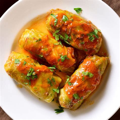 Gołąbki: Polish Stuffed Cabbage Rolls with Tomato Sauce