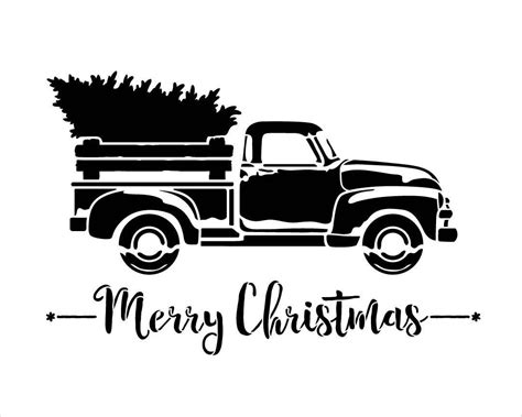 Little Red Truck With Merry Christmas Script Stencil - Choose Size ...