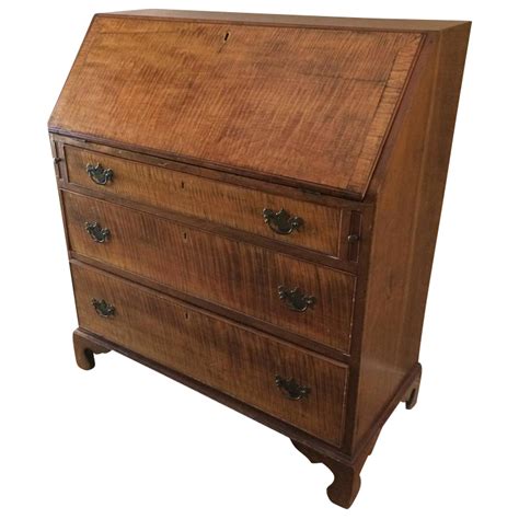 Late 18th Century Antique Tiger Maple & Cherry Slant Front Desk Secretary | Chairish