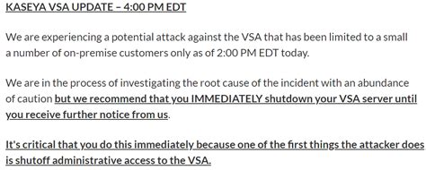 Advisory on Kaseya VSA Supply-Chain Ransomware Attack