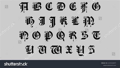 Vektor Stok Old English Alphabet Kings Cross Alphabet (Tanpa Royalti) 2155323077 | Shutterstock