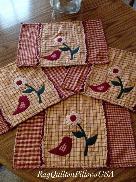 Red Country Placemats Set of 4 Quilted Placemats Table Mat | Etsy | Rag quilt, Place mats ...