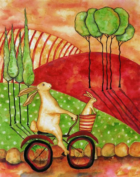 Hubbs Children Art Folk Prints Whimsical Rabbit Bunny Bike Italian Farm ...