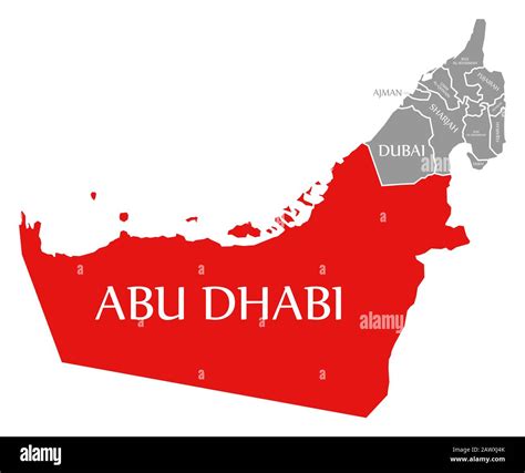 Abu Dhabi red highlighted in map of United Arab Emirates Stock Photo - Alamy