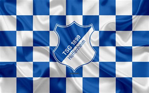 Download wallpapers TSG 1899 Hoffenheim, 4k, logo, creative art, blue white checkered flag ...