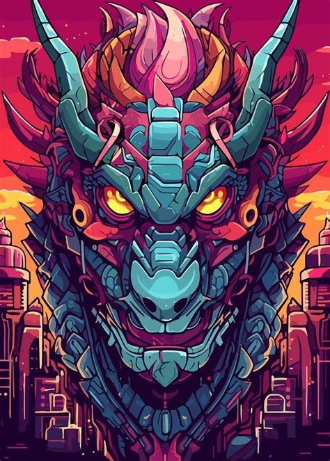 'Face of a Dragon Cyberpunk' Poster, picture, metal print, paint by Art Jiyuu | Displate