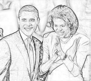 Obama Family Coloring Pages: Michelle and Barack Obama Smiling, Clapping Coloring Page